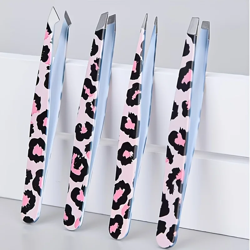 Picture 3: Leopard Print Eyebrow Tweezers Set Compatible for Mustache & Beard Grooming High-Precision Stainless Steel Hair Removal