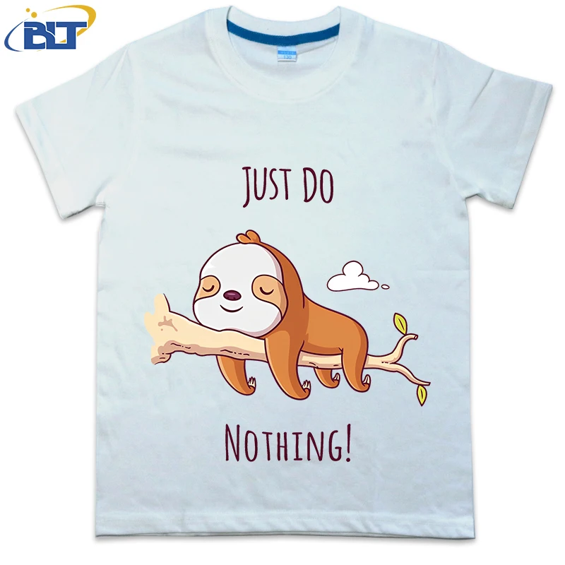 

Just Do Nothing! Cute sloth print kids T-shirt summer children's cotton short-sleeved casual tops for boys and girls