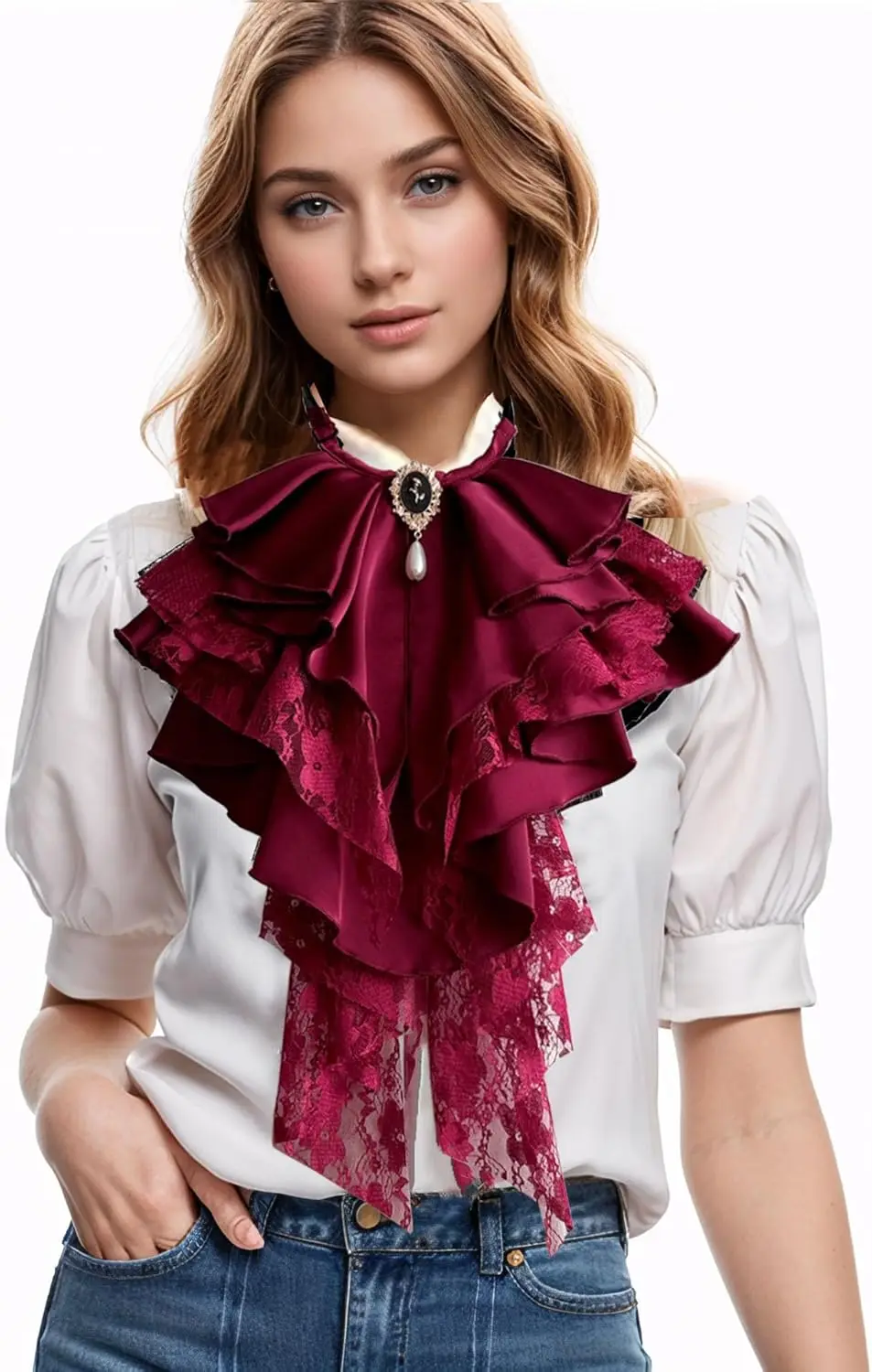 الفيكتوري Steampunk طوق كشكش الاستعماري الدانتيل Jabot ربطة العنق لوليتا التبعي