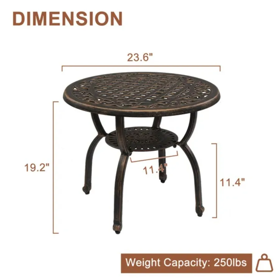 Cast Aluminum Outdoor Side Table Anti-Rust Round End Table for Patio Coffee Bistro Indoor Garden Porch Balcony Antique Bronze