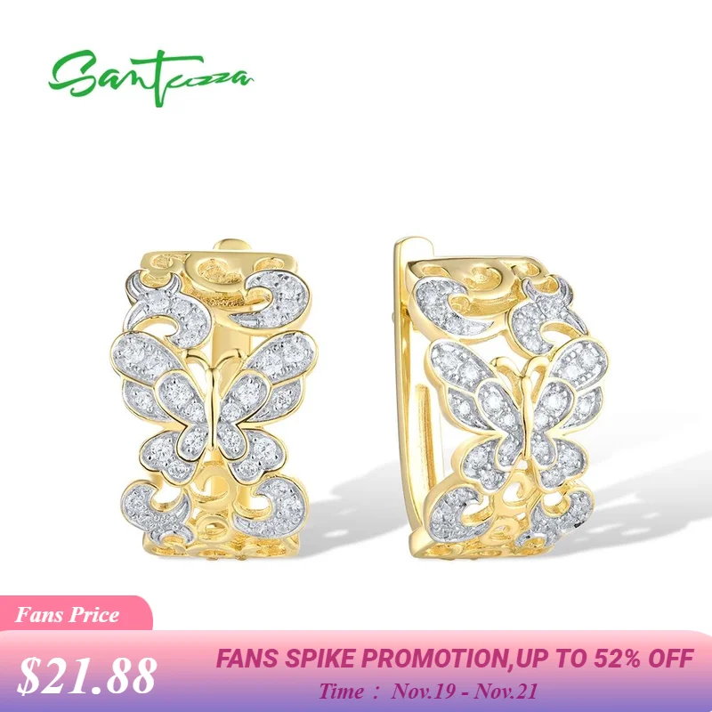 

Женские серьги SANTUZZA из чистого серебра 925 пробы, сверкающие белые серьги с кубическим цирконием и бабочкой, нежные ювелирные изделия