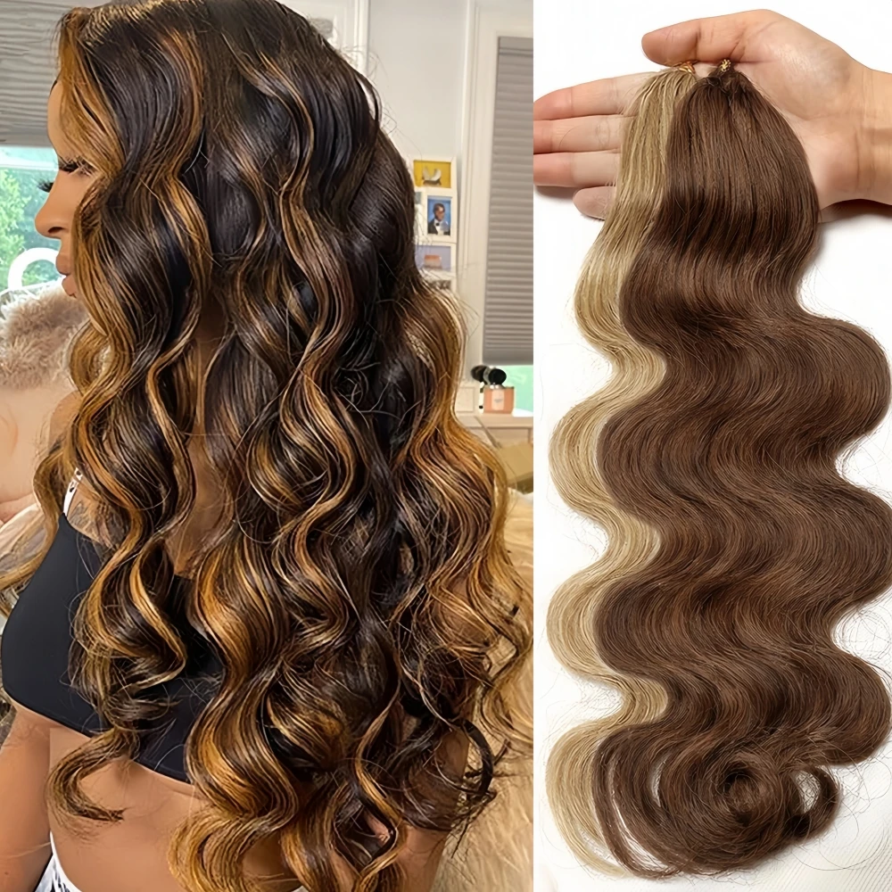 

# Набор из 4 прядей натуральных волос для наращивания, шоколадно-коричневые, с эффектом хайлайт, без узлов, предварительно разделенные, для крючкового плетения, легкие, с волнистым эффектом, кудрявые пучки