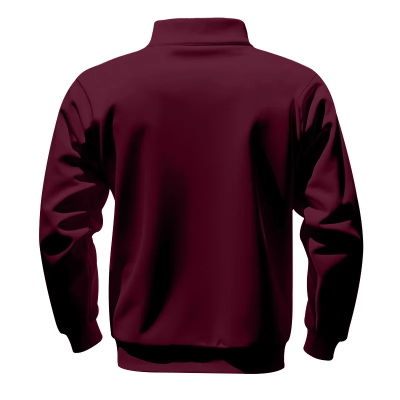 Amerikanischer Herbst- und Winter-Herrenpullover aus schwerem Fleece mit langen Ärmeln, halbem Reißverschluss, lockerem Schnitt und Stehkragen – Detail 23