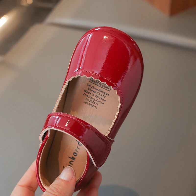 Kids' Casual Shoes PU Soft Leather Comfortable Flats Shoes For Girls Soft Bottom Anti-slip Red Candy Solid Color Shoes Size 21-3