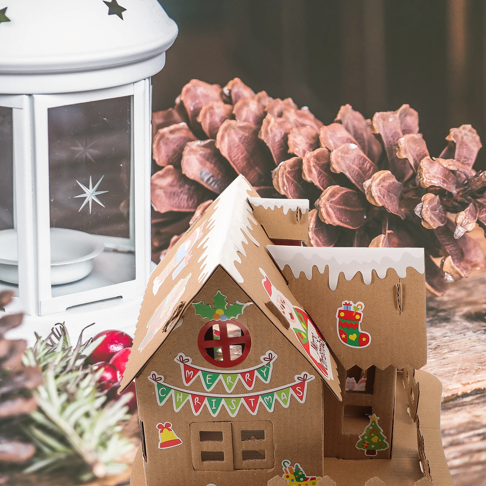 

Christmas Luminous House Mini Cardboard Craft Child Educational Toy DIY Material Kit Glow Decor Safe Christmas