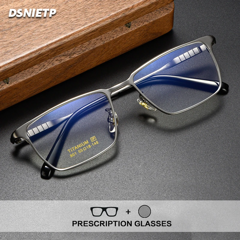 

Dsnietp Titanium Reading Glasses Men Square Anti Blue Light Prescription Glasses Myopia Photochromic Progressive Eyewear