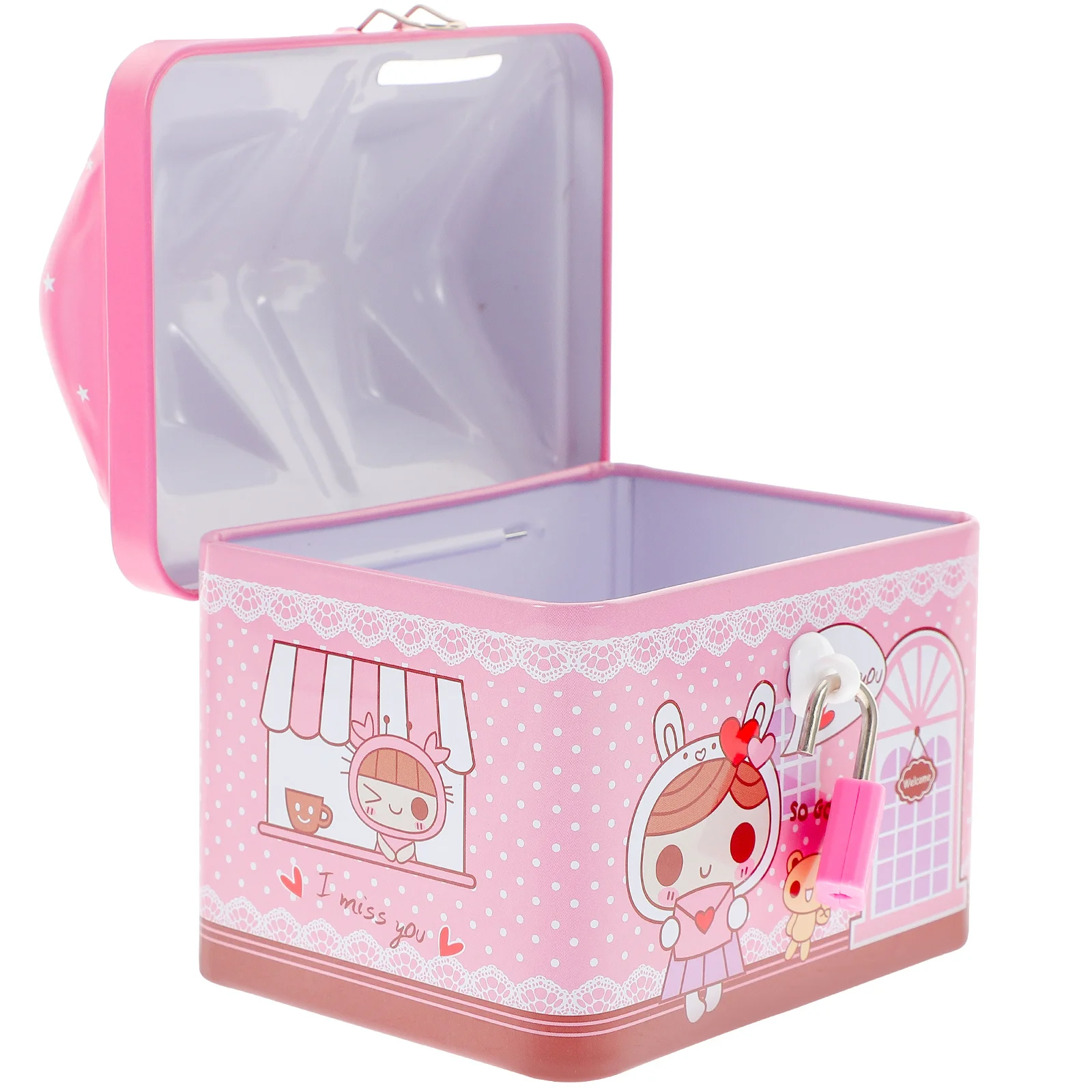 

Metal Piggy Bank Cartoon House Size Suitable Lock Money Jar Piggy Bank Decor Kids Saving Pot Home Supplies Money Jar