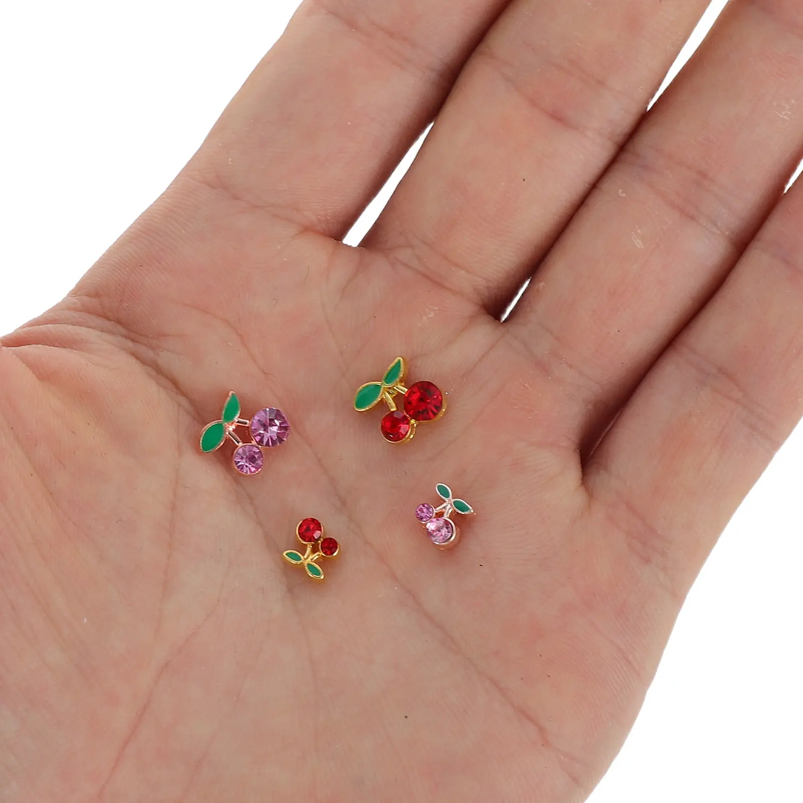 

32Pcs Cute Cherry Nail Charms 3D Metal Studs for Women DIY Nail Art Decoration Manicure Jewelry Sparkling Rhinestones Pink Gold