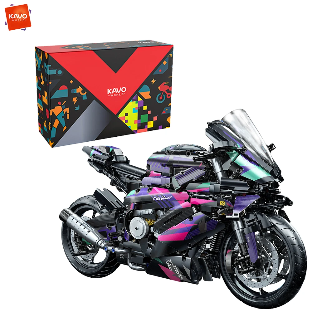 

Конструктор KAVOWORLD 2062 детали: Мотоцикл в стиле киберпанк, масштаб 1:5, механическая модель для самостоятельной сборки. Идеальный подарок на день рождения для подростков.