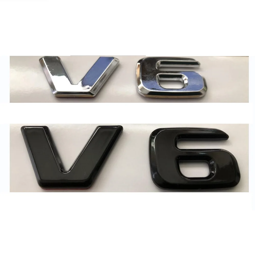 Flat Font Both Fender Letters Emblems V6 2pcs for Mercedes Benz V 6 Symbols Nameplate Tag Badge