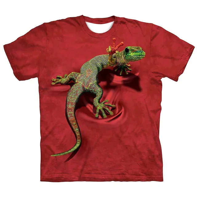 Chameleon Print Crew Neck T-Shirt, Casual Short Sleeve Top For Spring & Summer,sells hot