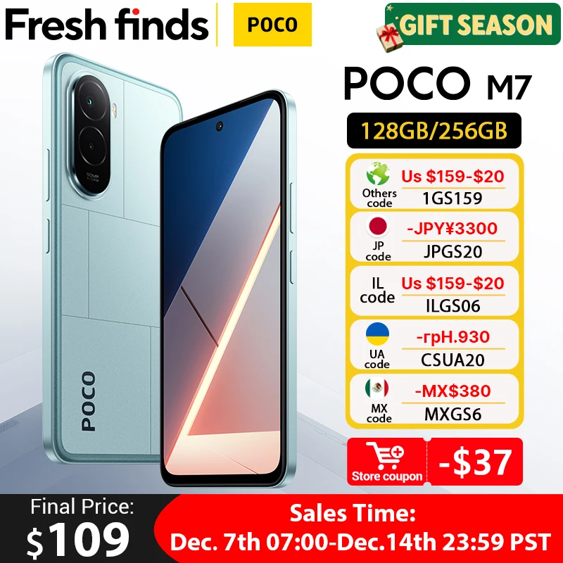【Brand+】POCO M7 Global Version Mobile Phone 6.9'' 144Hz FHD+ DotDisplay 7000mAh Battery 50MP Camera NFC Snapdragon 685