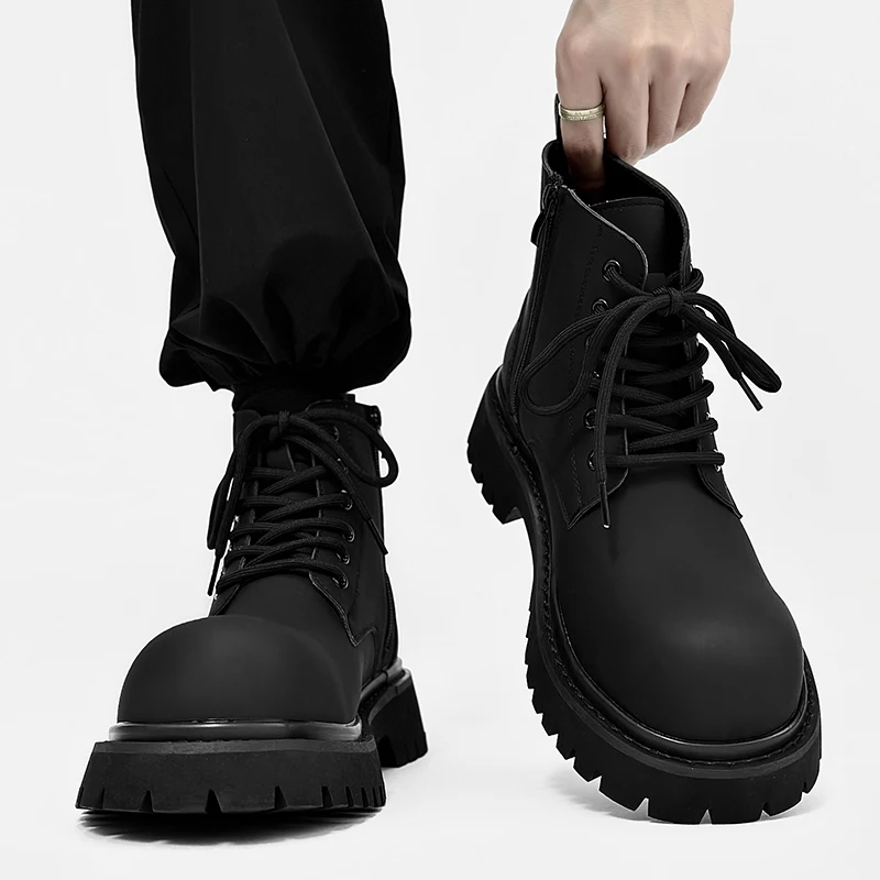 Hight Quality Spring New Classic British Street Style Black Leather Ankle Boots For Men\'s Hombre Dress Height Increasing Shoes