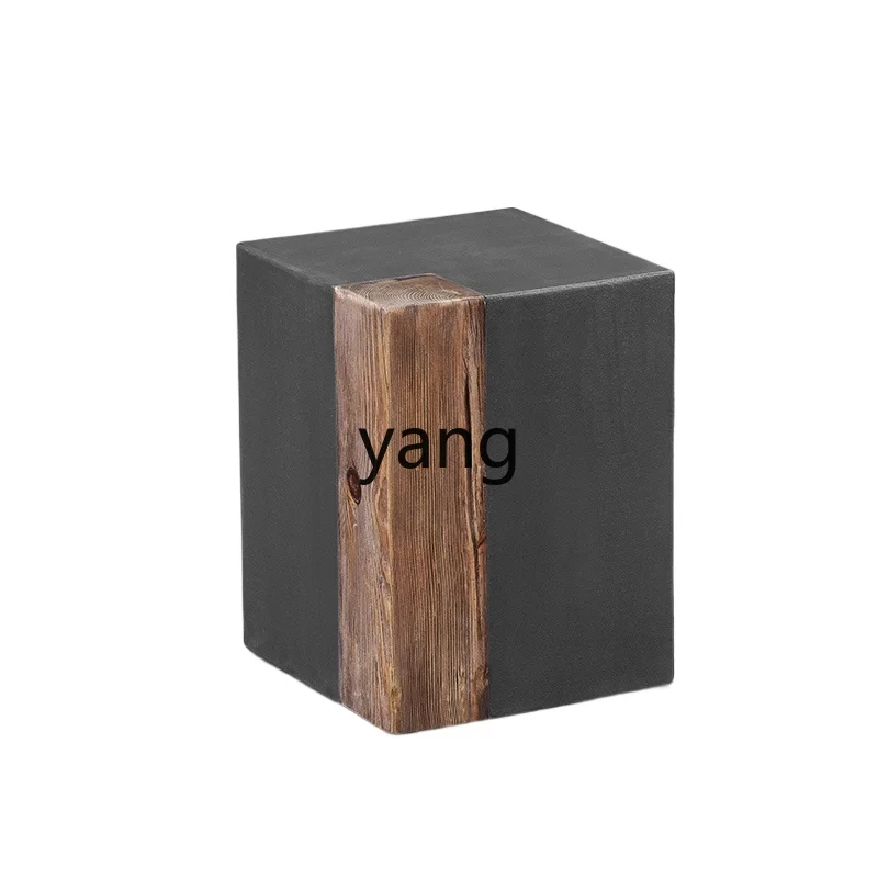 LMM retro micro-cement square pier coffee table rural old wooden square stool