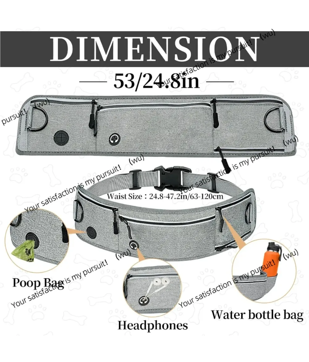 Waist-mounted running leash with zipper for walking the dog, reflective double-layer thickened handle