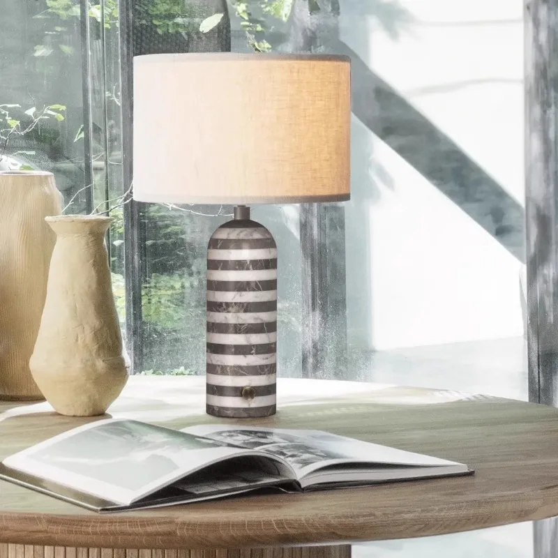 

Postmodern Light Luxury Bedroom Bedside Floor Lamps Simple Office Study Soft Decoration Marble Base LED Table Lights Luminaires