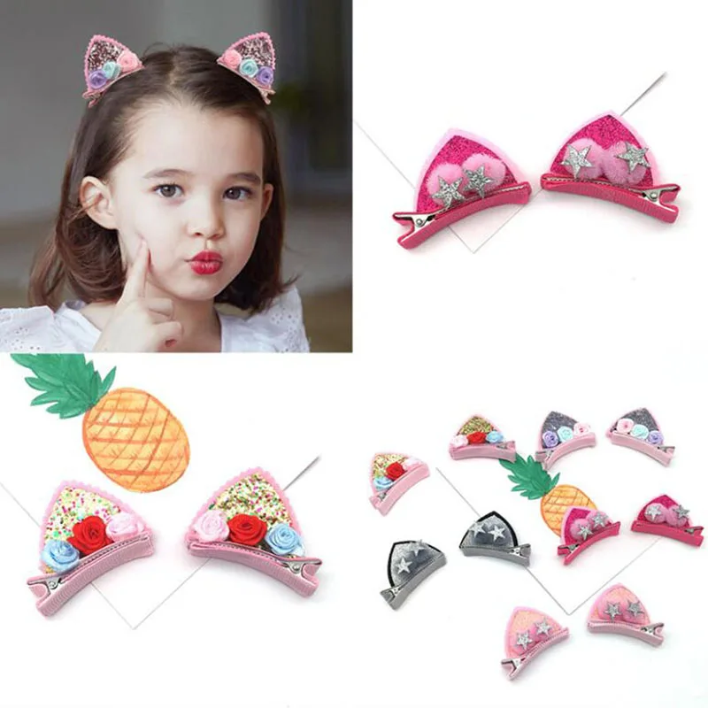 2 قطعة/المجموعة الكرتون القط آذان إكسسوارات الشعر دبوس المشابك لطيف الأطفال مقاطع الشعر Hairgrips غطاء الرأس الاطفال حلية شعر