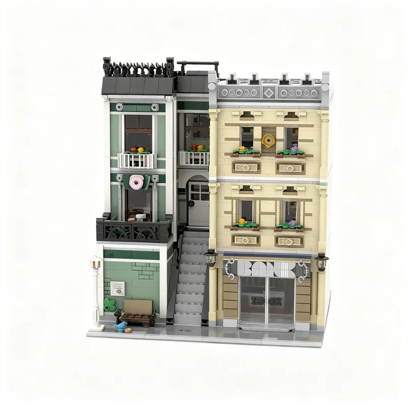 2530pcs MOC Modular Buildings Golden Shell Bank - Police Station Alternative Build Model Building Blocks Christmas Gifts 3D DIY