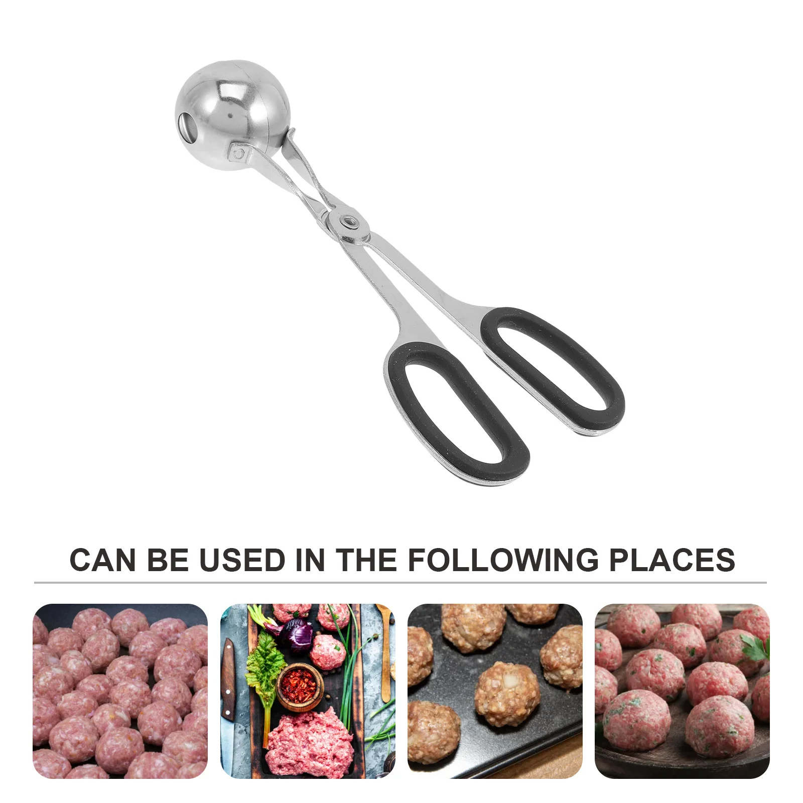 

Stainless Steel Meatball Clip Fish Maker Rice Ball Tool Kitchen Gadget Non-Stick Easy Use Rounded Draining Soup Scoop Tongs