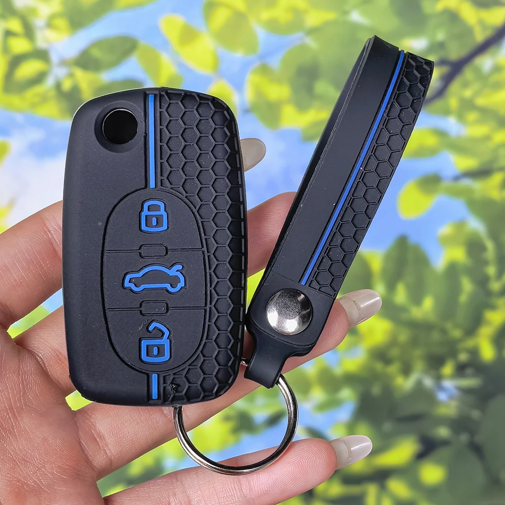 Sport Honeycomb Silicone Key Case with Keychain for Audi A4 B6 B5 A3 A1 A6 C5 A2 TT Mk1 S3 S4 S6 RS6 A8 Folding Fob Shell