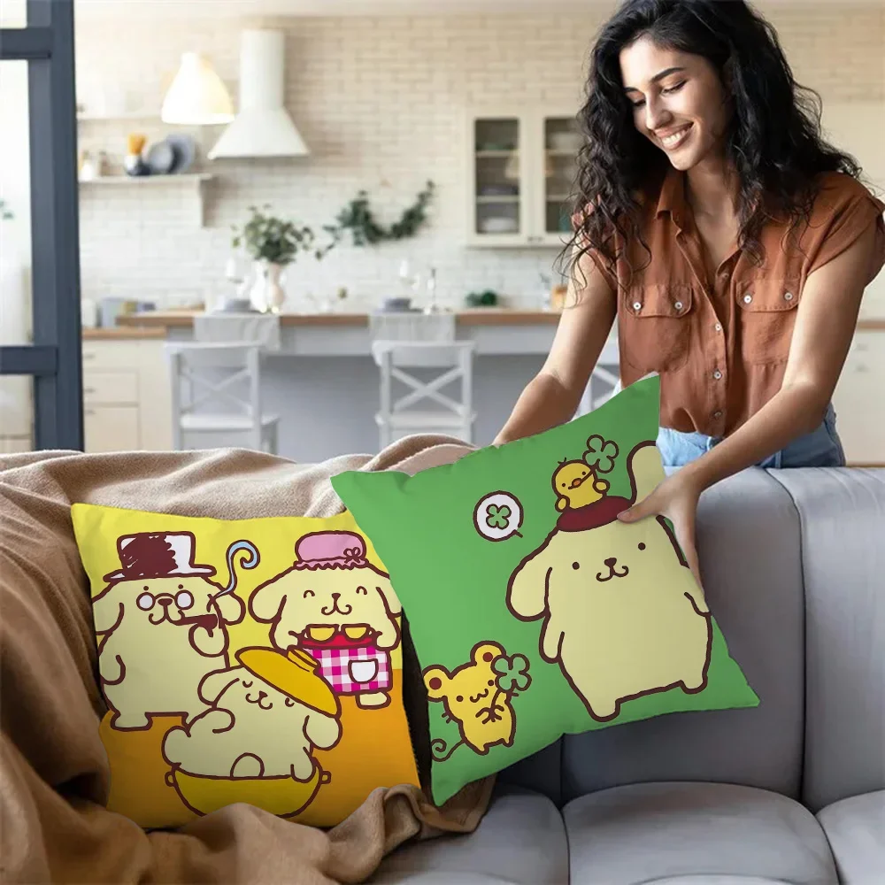 Sanrio Pompompurin sarung bantal Sofa kartun dekoratif rumah cetak dua sisi mewah pendek sarung bantal lucu