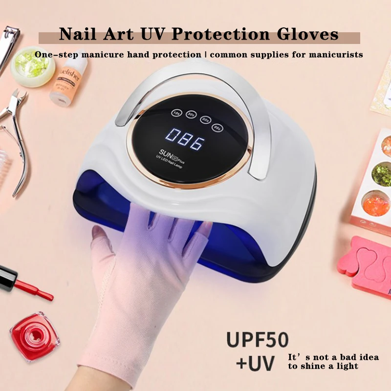 Guantes de medio dedo para manicura, protección UV para uñas, lámpara LED, secador de uñas, manos con radiación, 1 par