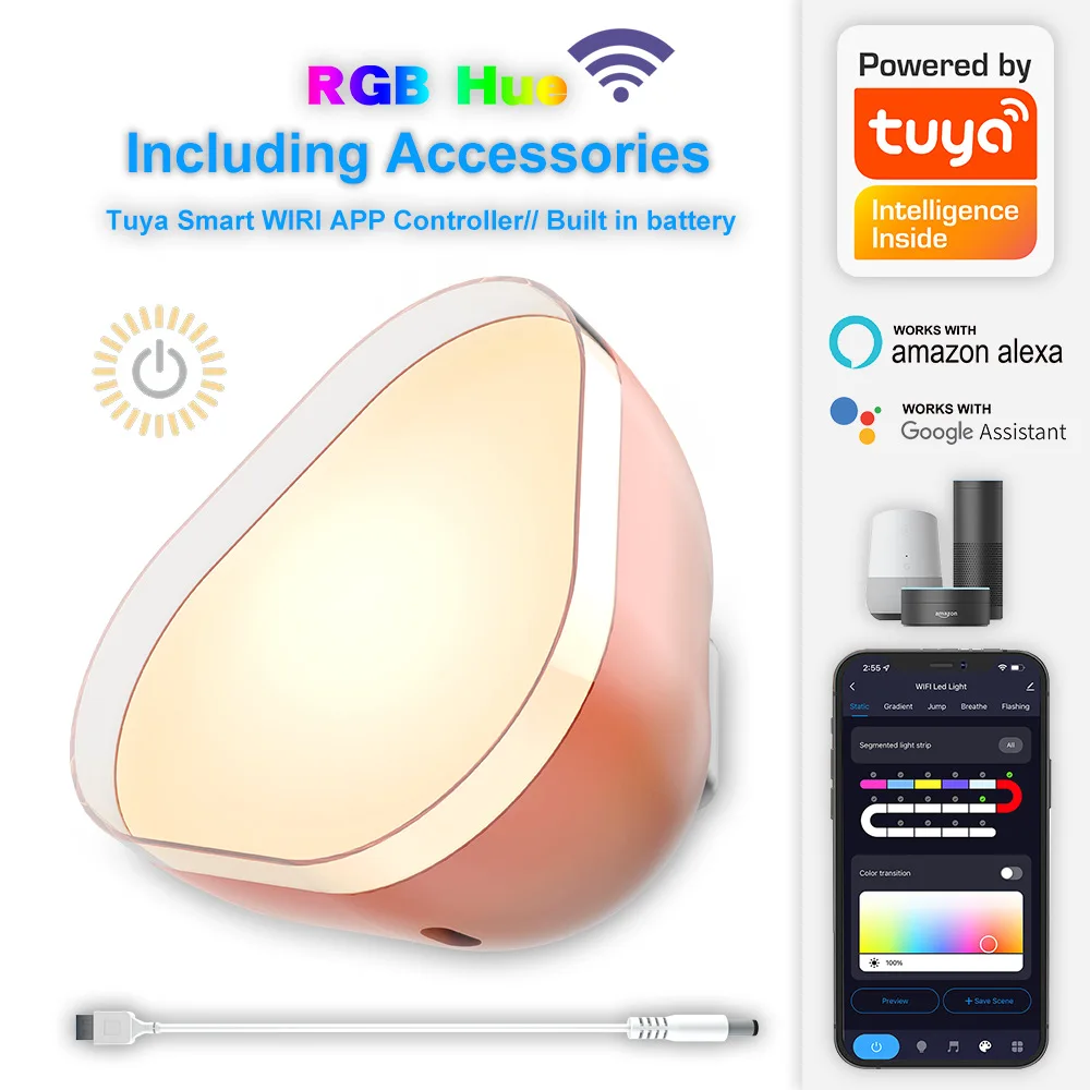 

Smart Tuya RGB Voice-Controlled Rhythm Night Light - Desktop Atmosphere Lamp, Bluetooth Bedside Lamp, Voice-Activated Lighting