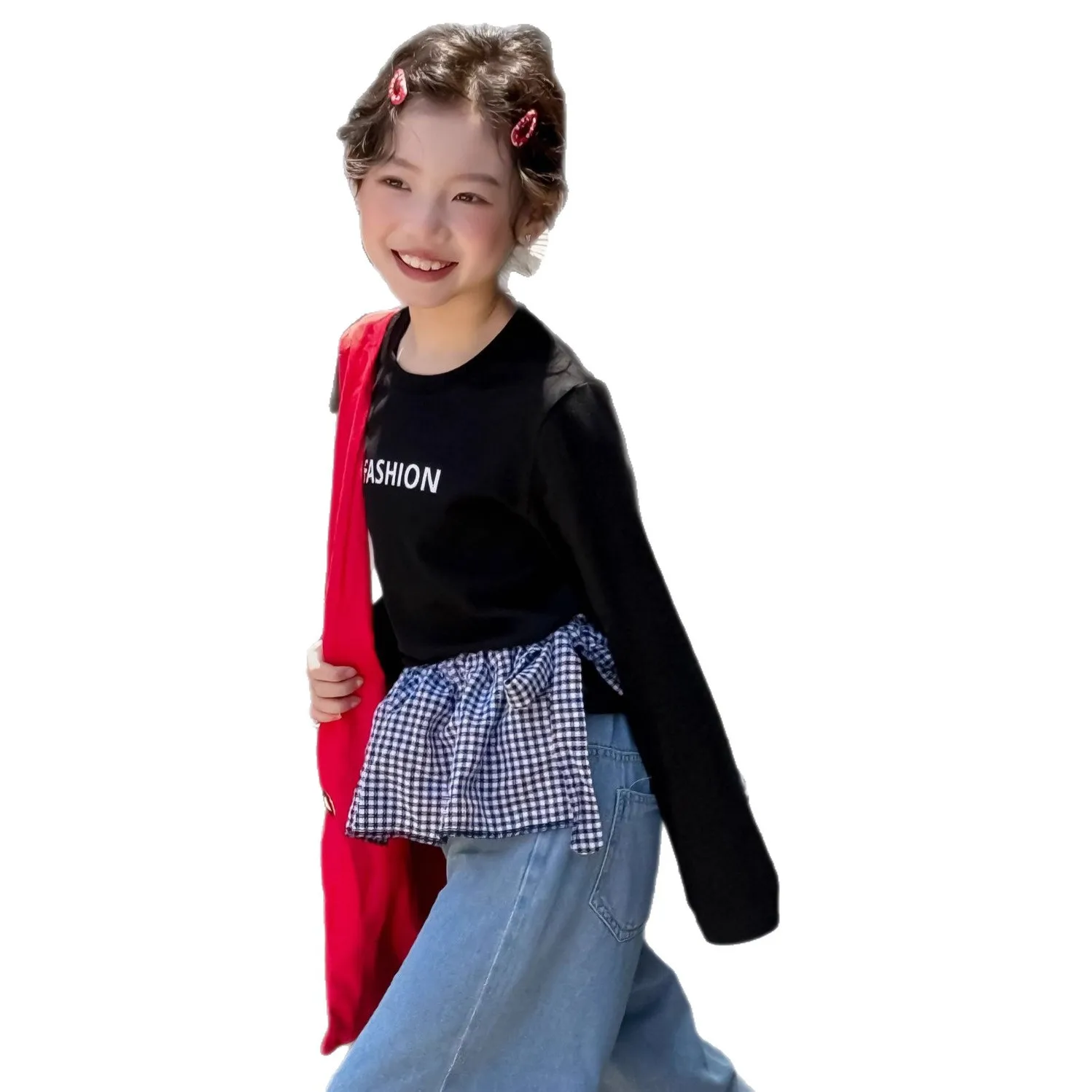 قميص بناتي للربيع والخريف النسخة الكورية بأكمام طويلة وقميص قصير متعدد الاستخدامات وغير رسمي للارتداء اليومي #5