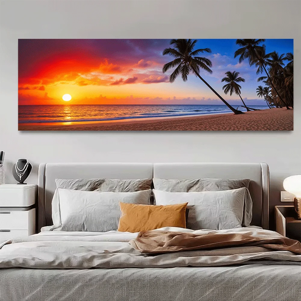 1PC-Canvas poster Unframed  Tropical Sunset Beach Palm Trees Ocean View Paradise Island Sky Nature Landscape Art Print  summer