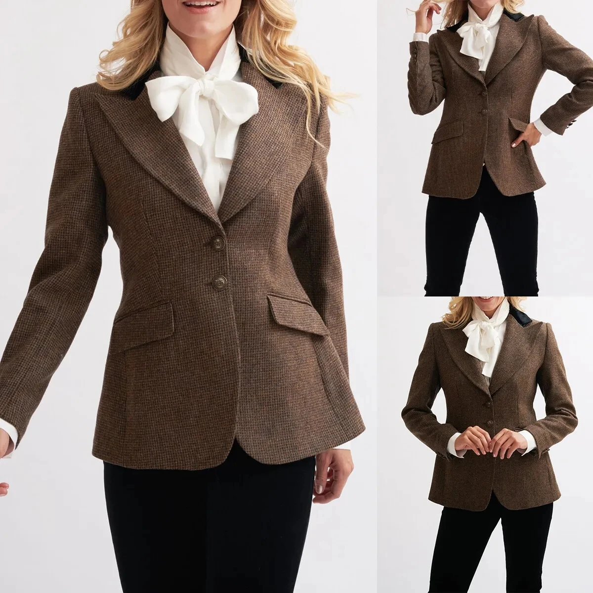 

Women's Tweed Jacket Classic Fit Plaid Blazer For Office Business Working Wear One Blazer