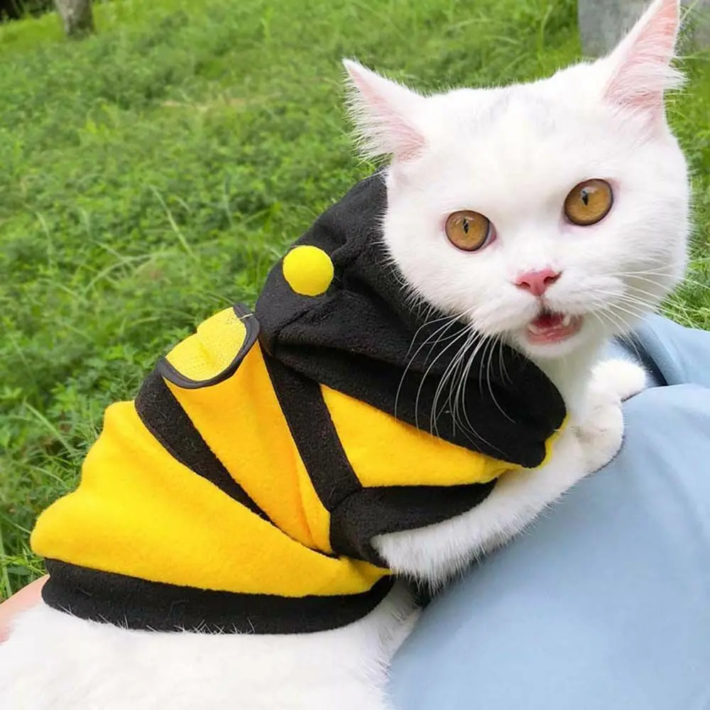 1pc Bee Pet Puppy Coat Apparel Outfit Fleece Clothes Dog Cat Hoodie Fancy Costume Halloween Cosplay Sweater Dog Hoodies Coat