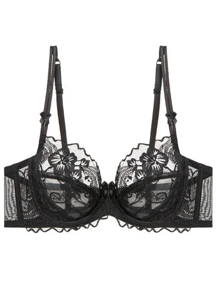 YUQI Push-up-BH aus transparenter Spitze für Damen, sexy, tief ausgeschnittener Bügel, ultradünne BHs, bequemer Alltags-T-Shirt-Dessous-BH
