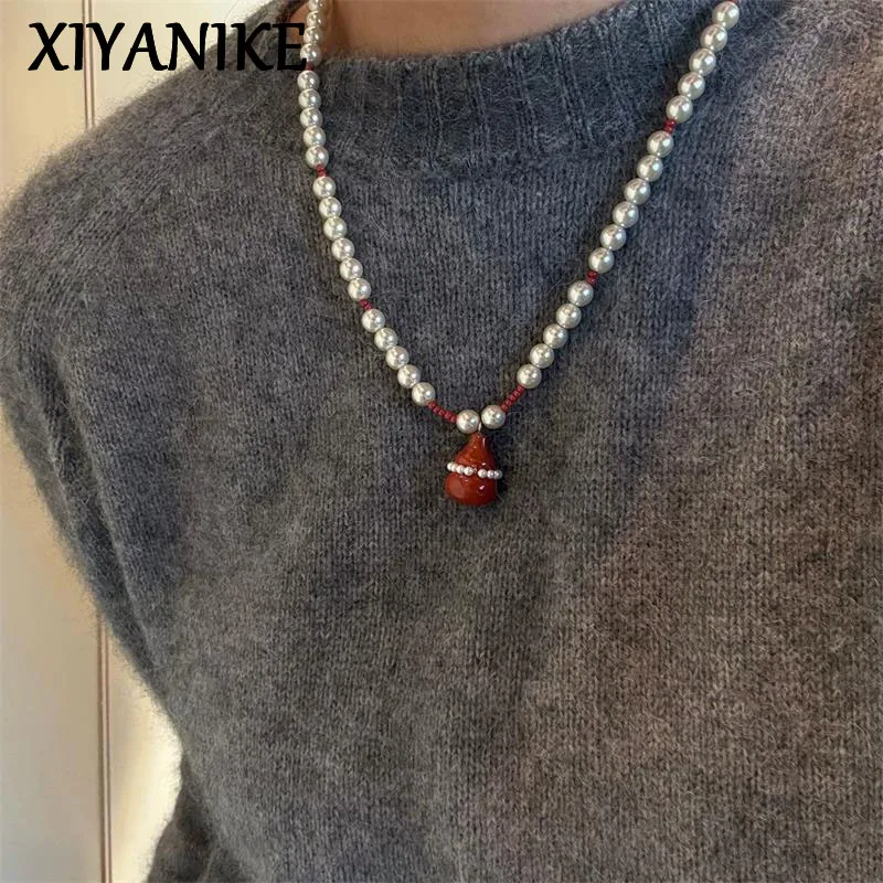 

XIYANIKE Red Gourd Pearl Bead Necklaces For Women Lady Fashion New Jewelry Gift Party Birthday колье