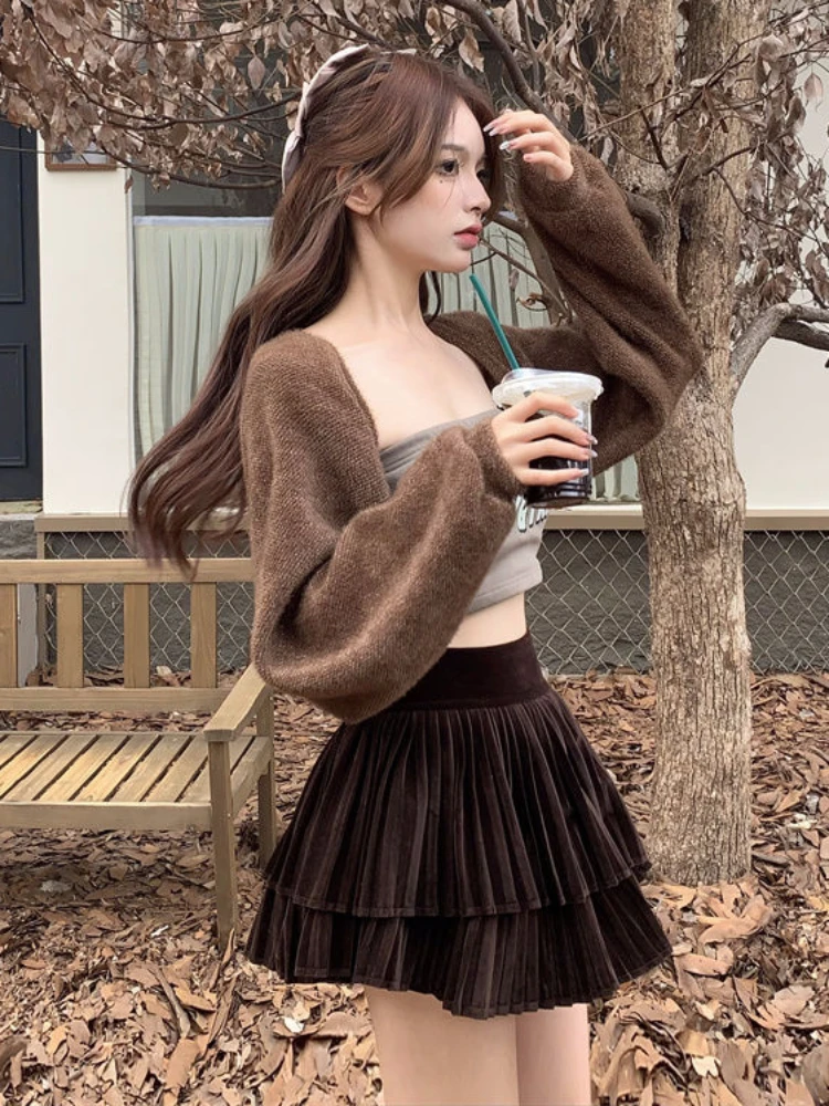 Pleated Skirts Women Fashion Vintage Mini Faldas De Mujer Casual Empire Simple Solid Cozy All-match Classic High Street Harajuku