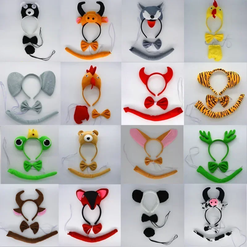 

Kids Adult Children Animal Headband Tail Bow Jungle Party Favors Birthday Decorations Photo Booth Props Cosplay Hair Accessories