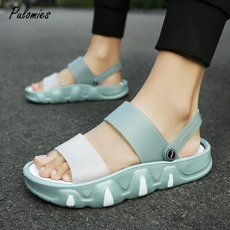 Summer Women Slippers Clogs PVC Jelly Platform Casual Shoes Beach Sandals Sides Size 36-45 Unisex Sandals Flip Flops Men Slipper