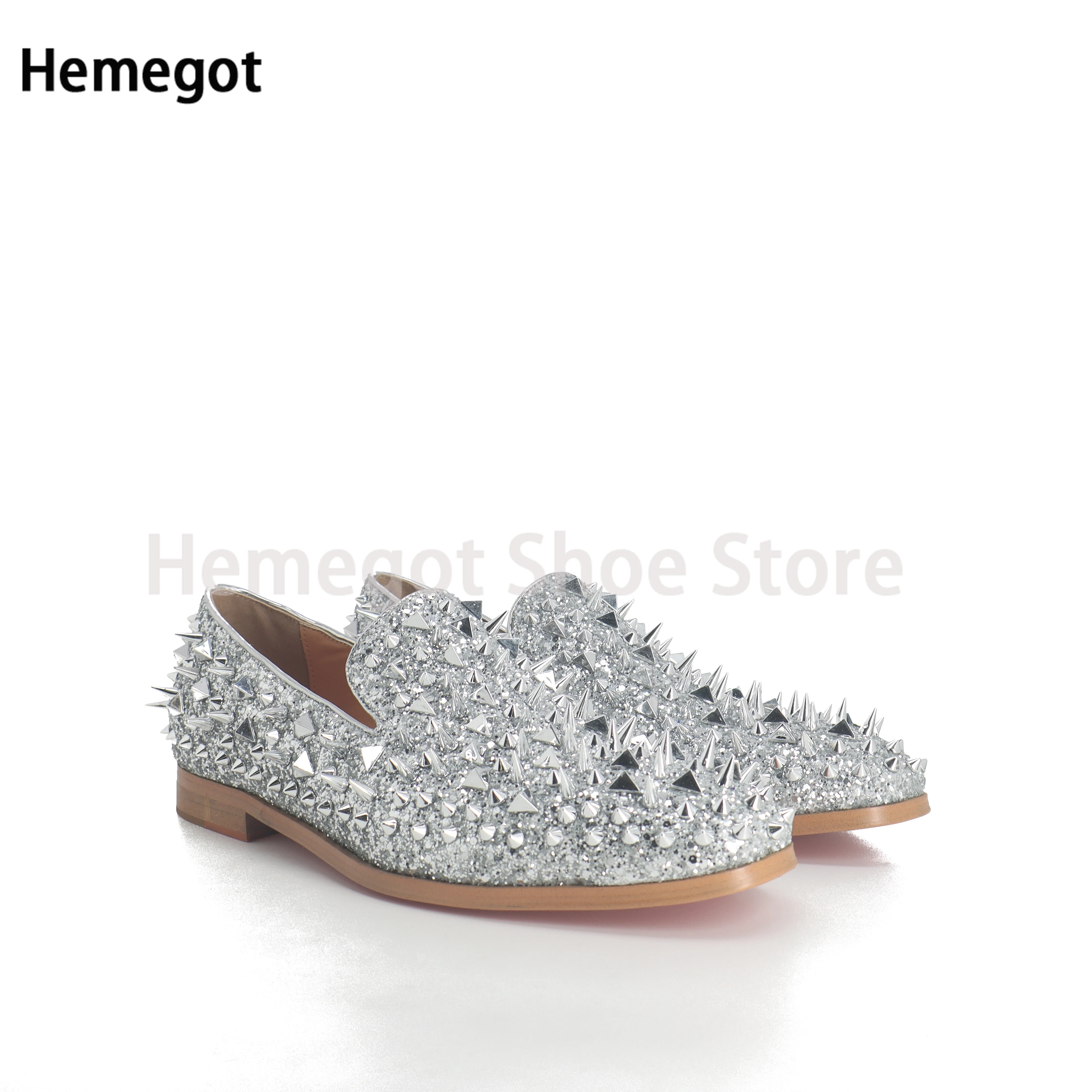 

Men's Shoes Rivet Rhinestone Shoe Cover Feet Silver Cowhide Rivet Punk Men's Leather Shoes Business Casual Men's Shoes