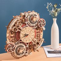 Robotime 3D Wooden Puzzles Wooden Steampunk Clock Kit  DIY Mechanical Wall Quartz Aesthetic Room for Adults