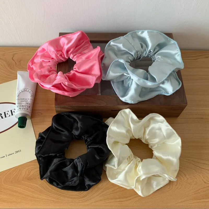 Fashion Satin Wavy Pleated Double-layer Scrunchie Headdress for Women Korean Stylish Colored Ponytail Hairband Hair Accessories