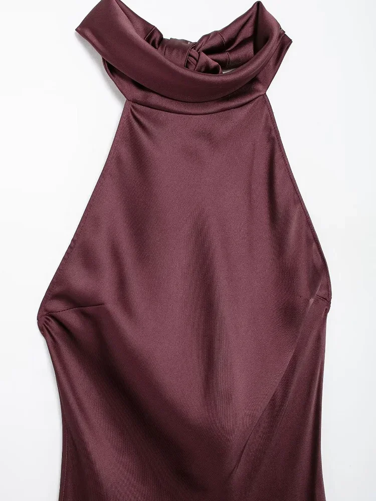 Willshela, vestido Midi plisado con cremallera y espalda descubierta morado a la moda para mujer, vestidos Vintage sin mangas con cuello Halter para mujer, vestidos elegantes para mujer