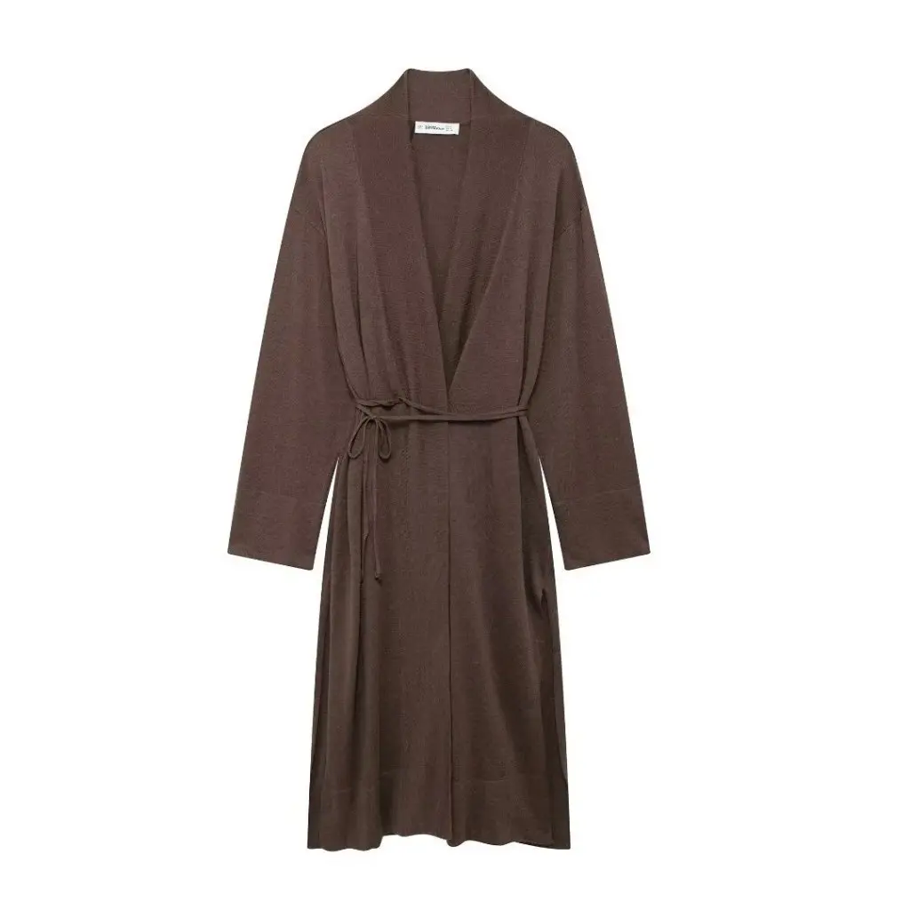 

Women's Long Knitted Coat Solid Color Belted European American Style Autumn Fashion Outerwear