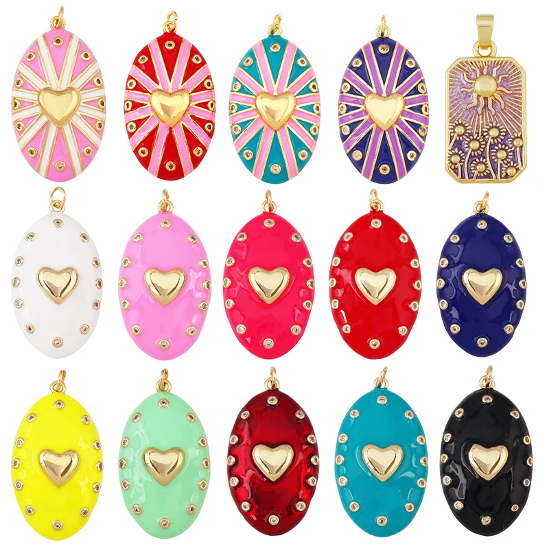 Trendy Enamel Colorful Love Heart Charm Pendant,Real 18K Gold Plated Necklace Bracelet Pendant Handmade Jewelry Accessories S42