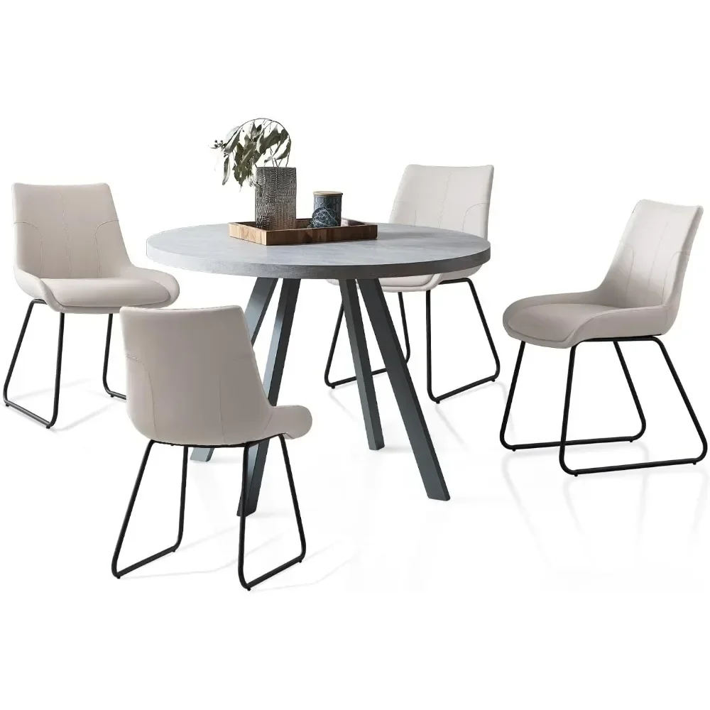 Round Dining Table and Chairs for 4, MDF Table and PU Chairs Set 4 for Kitchen, Living Room, Dining Room,Reception Room