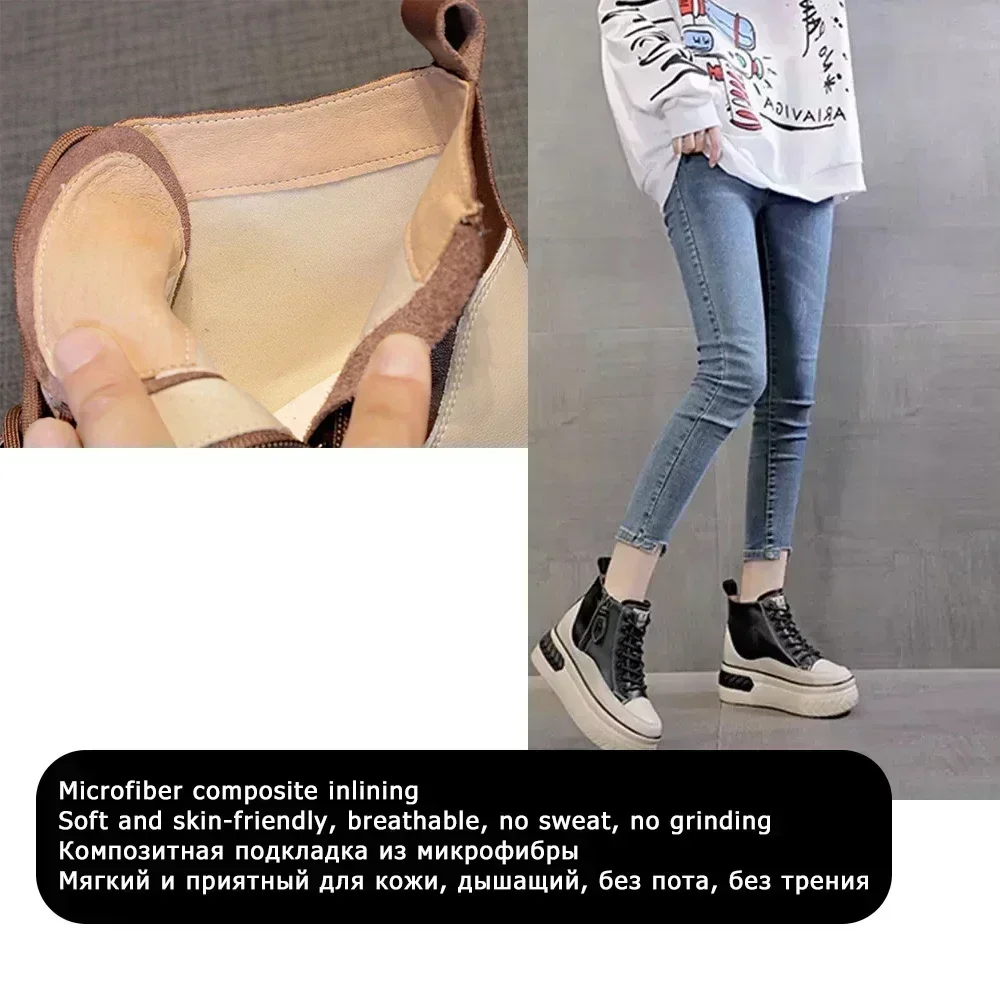 Fujin High Top Women Shoes Genuine Leather 8cm Platform Boots Ankle Wedge Hidden Heel Zip Autumn Warm Fur Winter Shoes Sneakers image 6