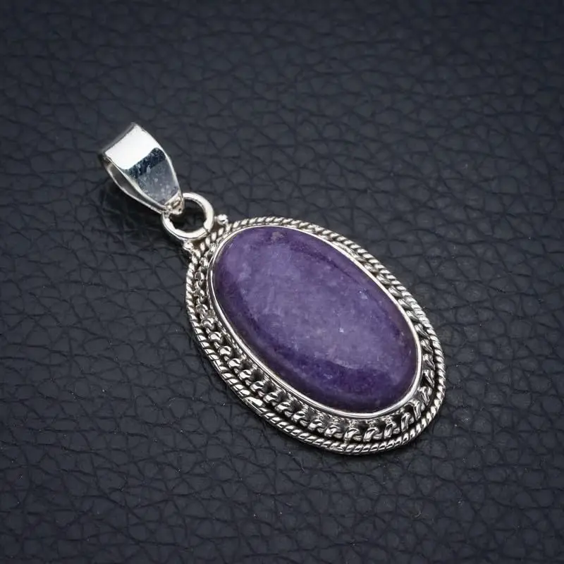 StarGems® Natural Purple Lepidolite Handmade 925 Sterling Silver Pendant 1.5