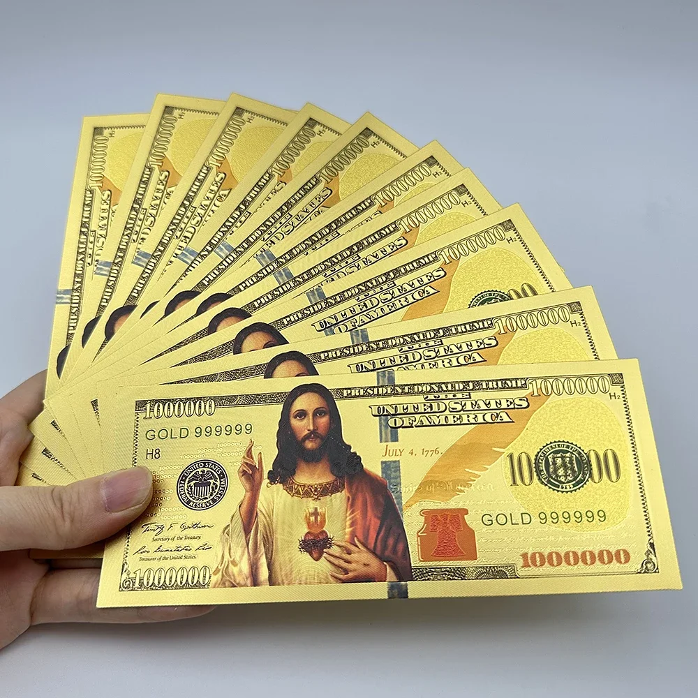 

10PCS Jesus Commemorative Notes US One Million Dollar Gold Banknotes Money Christian Decoration Souvenir