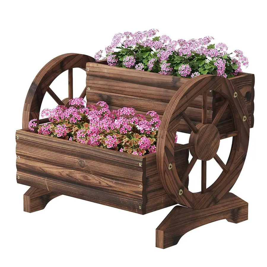 

Деревянная тележка-кашпо на колесах для сада и улицы, декоративное кашпо для патио, балкона, суккулентов