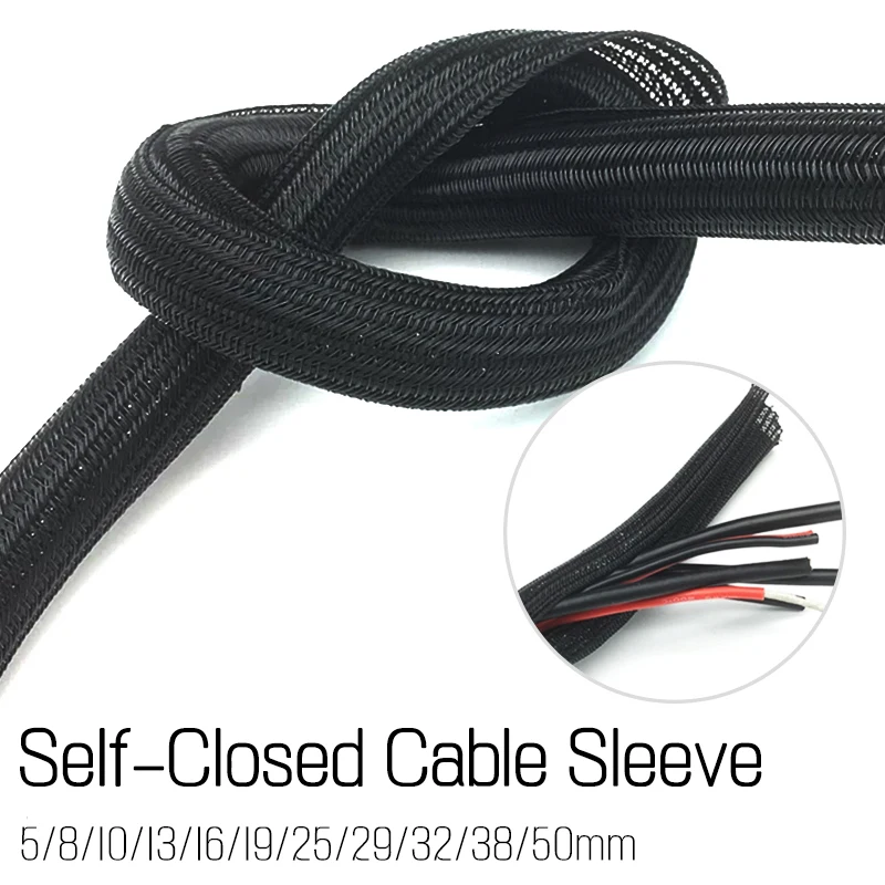 PET Black Cable Sleeve Length1/3/5/50/100M Insulated Braided Sleeving Data Line Protection Wire Cable Flame-Retardant Nylon Tube