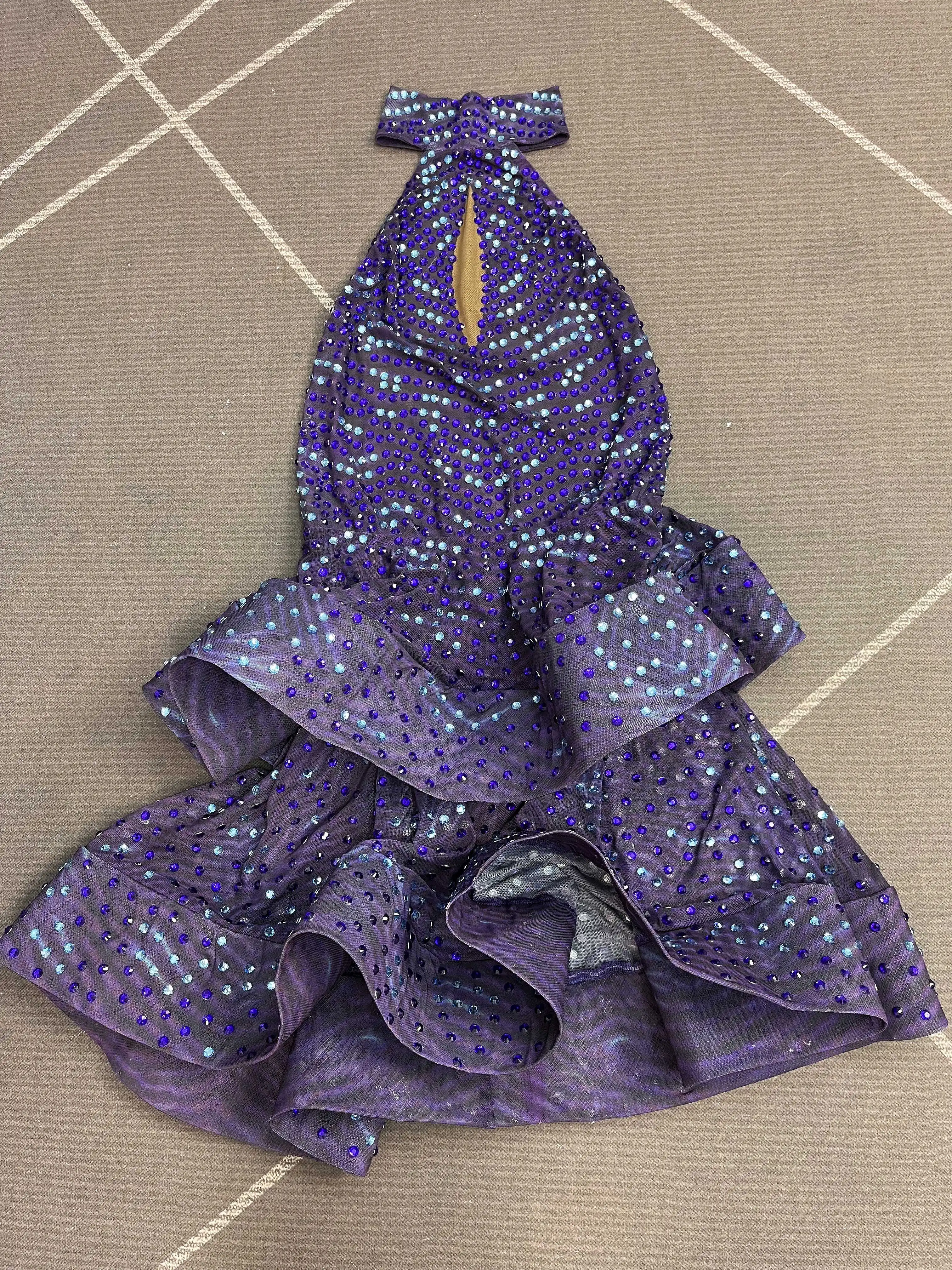 Nubreza e elegância roxo cintilante strass sem costas em camadas vestido de noite vestido de aniversário mostrar dança palco outfit zibowen