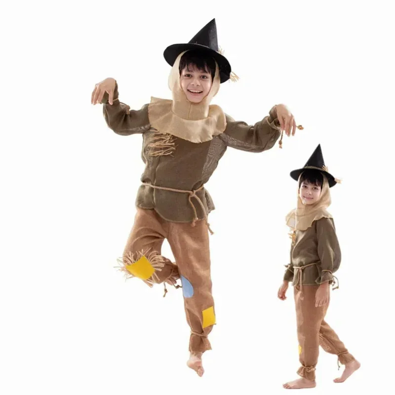 Halloween Purim Wizard Scarecrow of O-Oz Boys Girls Costume Kid Children Birthday Party Scarecrow Cosplay clothing Fancy Dress